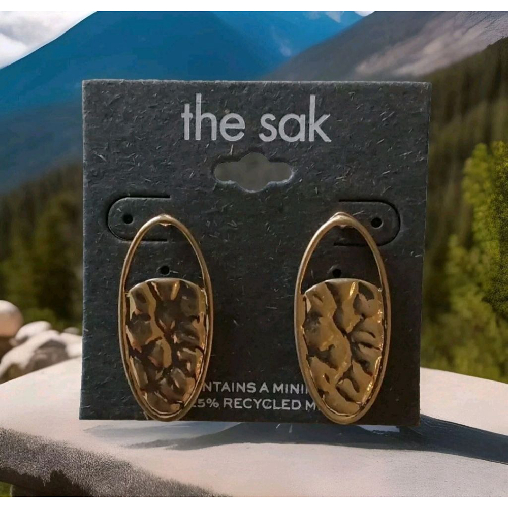 The Sak Gold Hammered Oval Drop Earrings